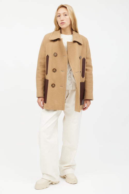 Burberry Beige Wool & Brown Leather Coat