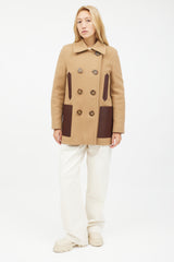 Burberry Beige Wool & Brown Leather Coat