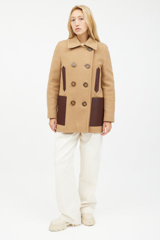 Burberry Beige Wool & Brown Leather Coat