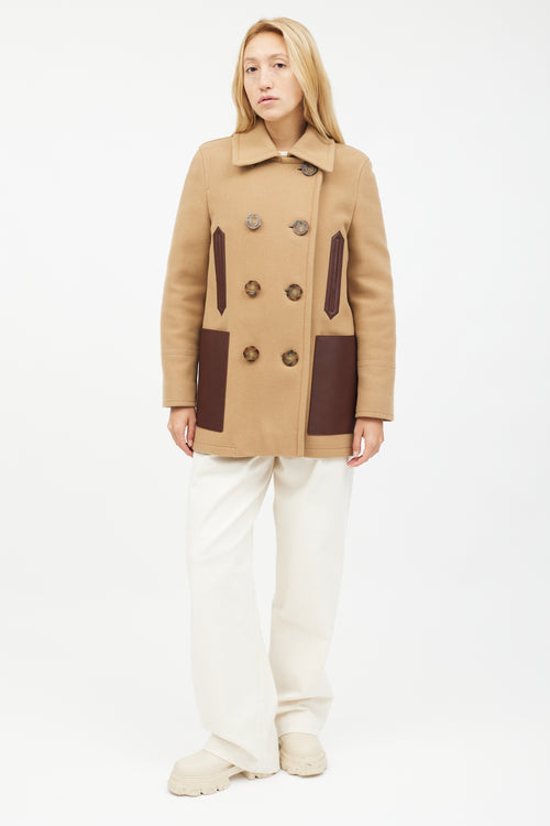 Burberry Beige Wool & Brown Leather Coat