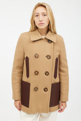 Burberry Beige Wool & Brown Leather Coat