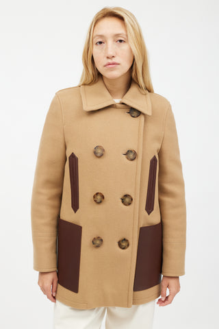 Burberry Beige Wool & Brown Leather Coat