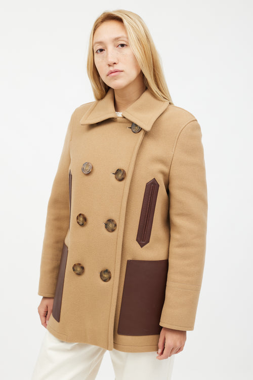 Burberry Beige Wool & Brown Leather Coat