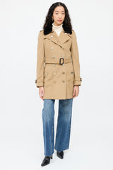 BurberryBeige Wool Fur Double Breasted Trench Coat