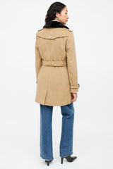 BurberryBeige Wool Fur Double Breasted Trench Coat