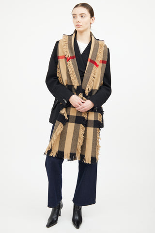 Burberry Beige Half Mega Check Fringe Scarf