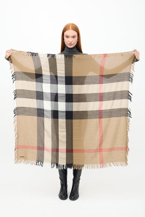 Burberry Brown & Multi Wool Nova Check Square Scarf