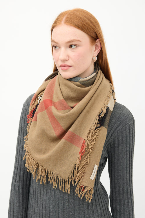 Burberry Brown & Multi Wool Nova Check Square Scarf