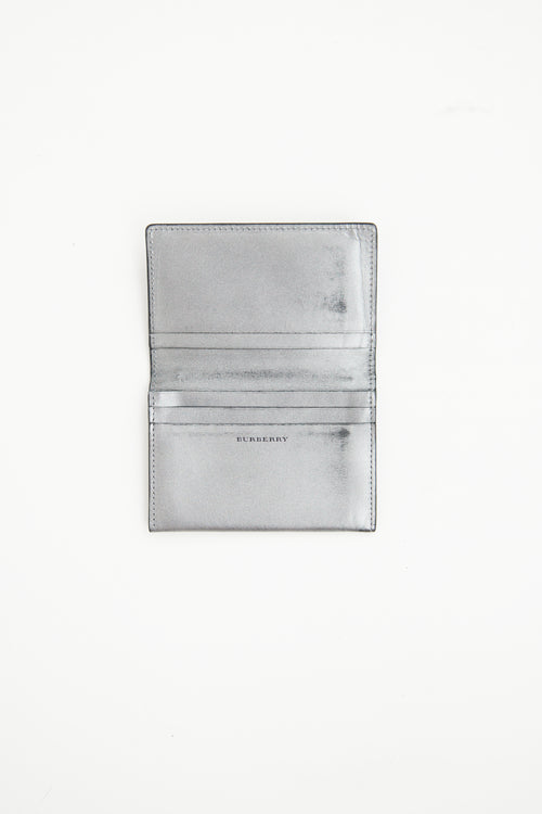 Burberry Silver Leather Bi-Fold Card Holder