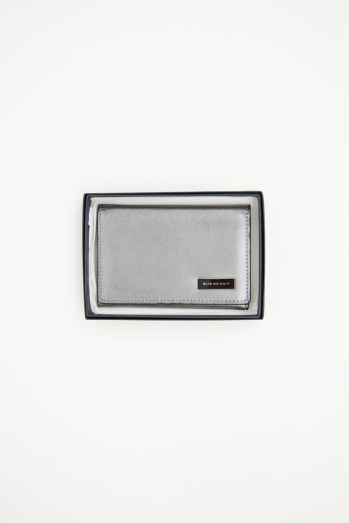 Burberry Silver Leather Bi-Fold Card Holder