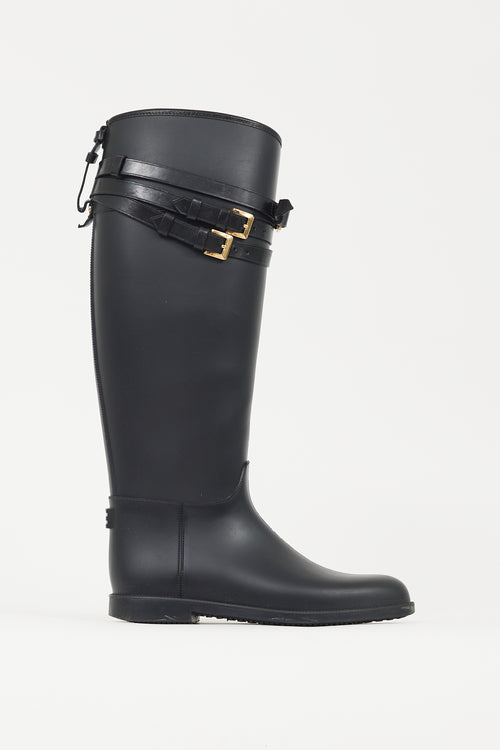 Burberry Black & Gold Rubber Rain Boot