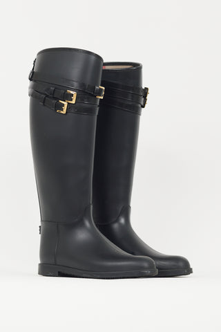 Burberry Black & Gold Rubber Rain Boot