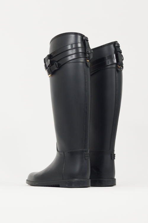 Burberry Black & Gold Rubber Rain Boot