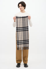 Burberry Black & Beige Cashmere Nova Check Fringe Scarf