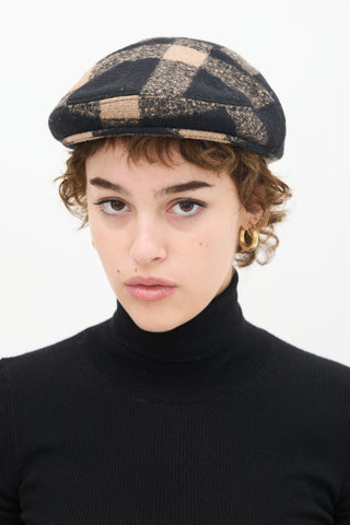 Burberry Black & Beige Wool Plaid Hat