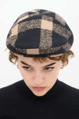 Burberry Black & Beige Wool Plaid Hat