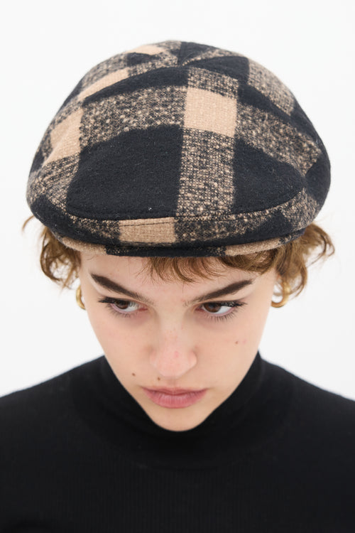 Burberry Black & Beige Wool Plaid Hat