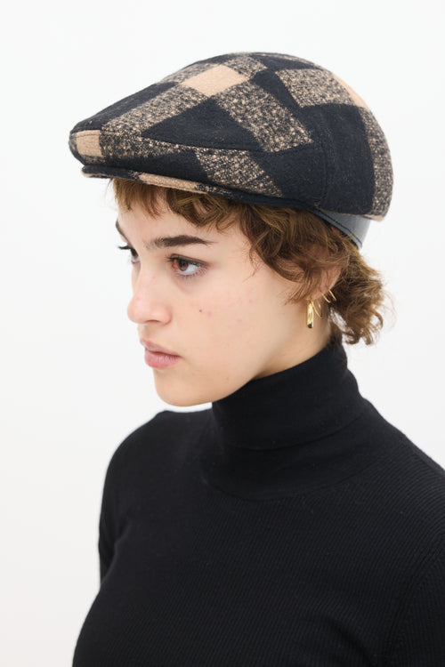 Burberry Black & Beige Wool Plaid Hat