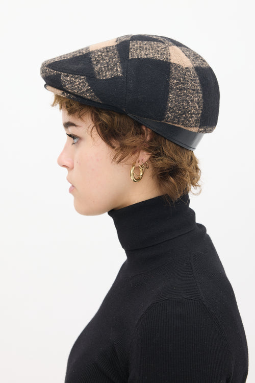 Burberry Black & Beige Wool Plaid Hat