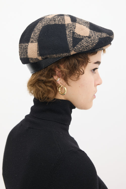 Burberry Black & Beige Wool Plaid Hat