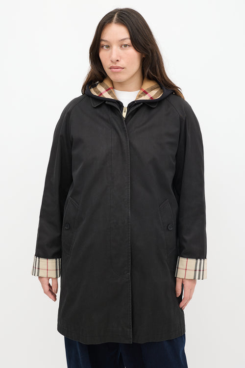 Burberry Black & Beige Nova Check Balmacaan Coat