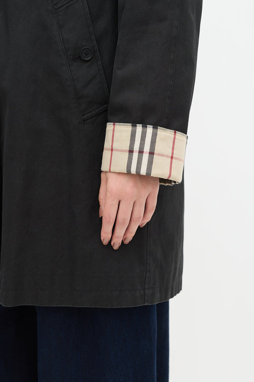 Burberry Black & Beige Nova Check Balmacaan Coat