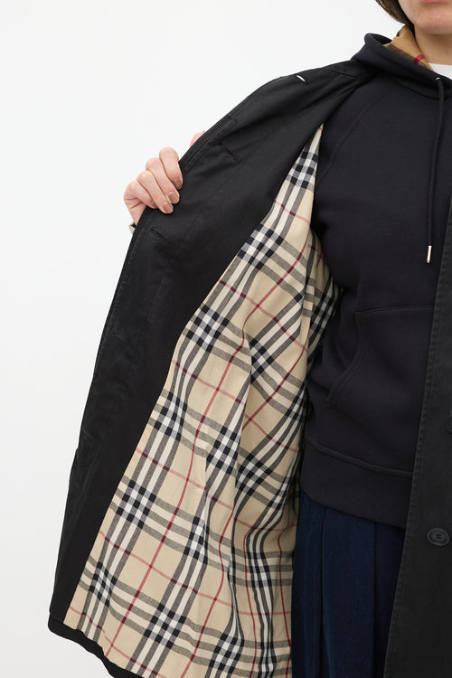 Burberry Black & Beige Nova Check Balmacaan Coat