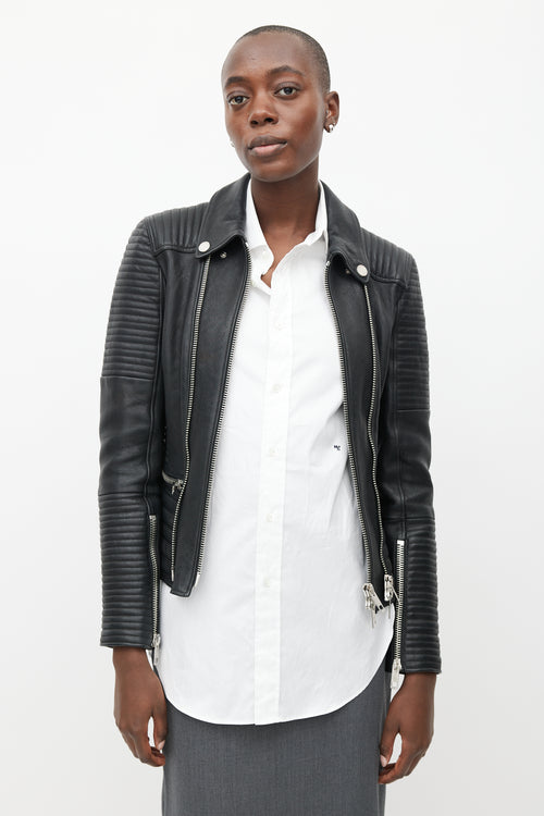 Burberry Black Belted Quilted Leather Jacket