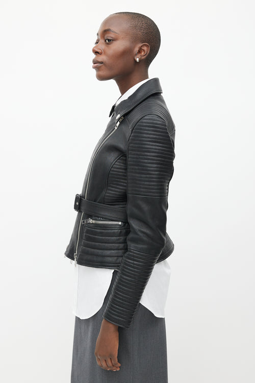 Burberry Black Belted Quilted Leather Jacket