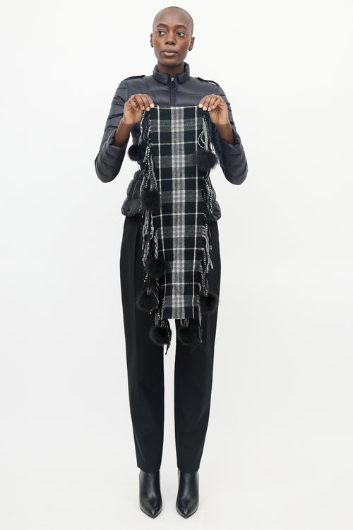 Burberry Black Check & Pom Pom Scarf