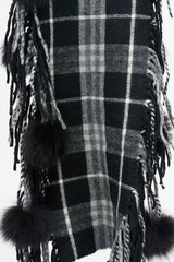 Burberry Black Check & Pom Pom Scarf