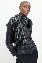 Burberry Black Check & Pom Pom Scarf
