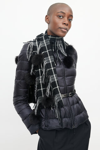 Burberry Black Check & Pom Pom Scarf