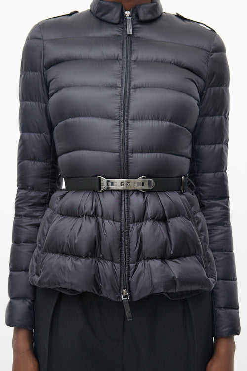 Burberry Black Cinched Waist Belted Puffer Jacket