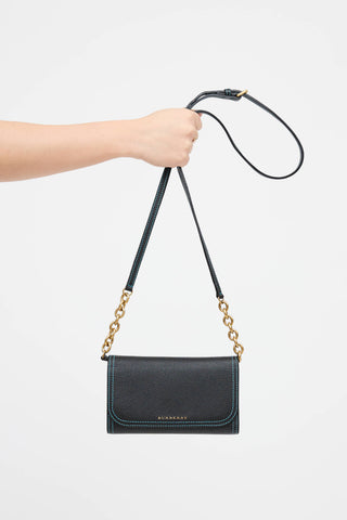 Burberry Leather Top Stitch Trifold Wallet On Chain