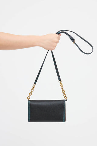 Burberry Leather Top Stitch Trifold Wallet On Chain