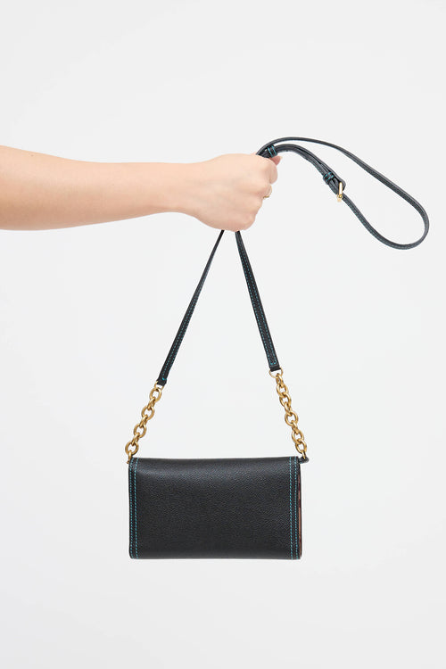 Burberry Leather Top Stitch Trifold Wallet On Chain