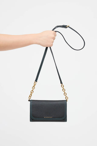 Burberry Leather Top Stitch Trifold Wallet On Chain
