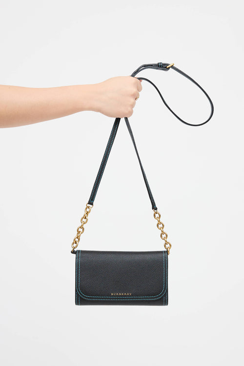 Burberry Leather Top Stitch Trifold Wallet On Chain
