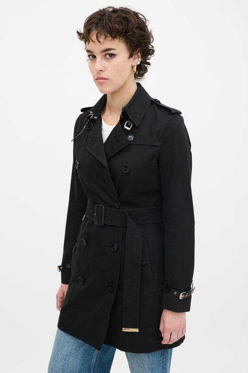 Burberry Black Cotton Belted Midi Trench Coat
