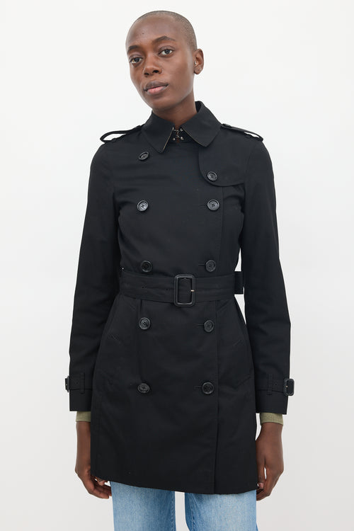 Burberry Black Cotton Mid Length Trench Coat