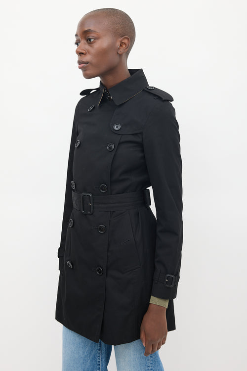 Burberry Black Cotton Mid Length Trench Coat