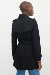 Burberry Black Cotton Mid Length Trench Coat