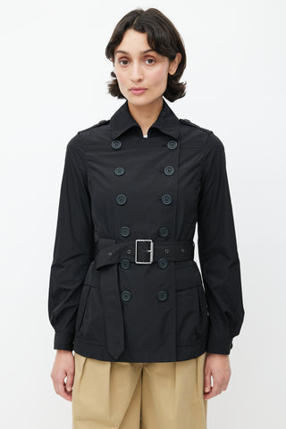 Burberry Black Double Breasted Short Trench Coat