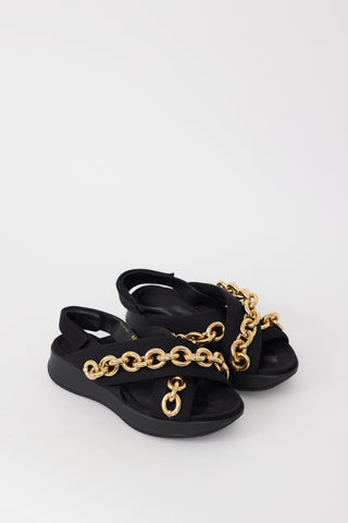 Burberry SS 2016 Black & Gold Canvas Chain Sandals