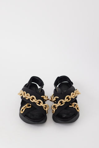 Burberry SS 2016 Black & Gold Canvas Chain Sandals