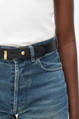 Burberry Black & Gold Leather Slim Clasp Belt