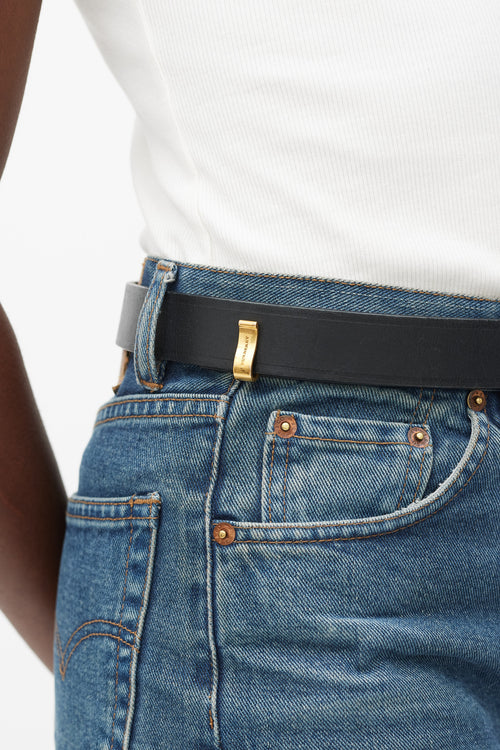 Burberry Black & Gold Leather Slim Clasp Belt