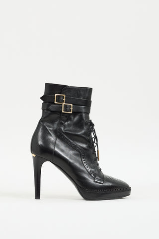Burberry Black Leather Brogue Manners 100 Heeled Boot
