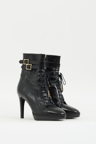 Burberry Black Leather Brogue Manners 100 Heeled Boot
